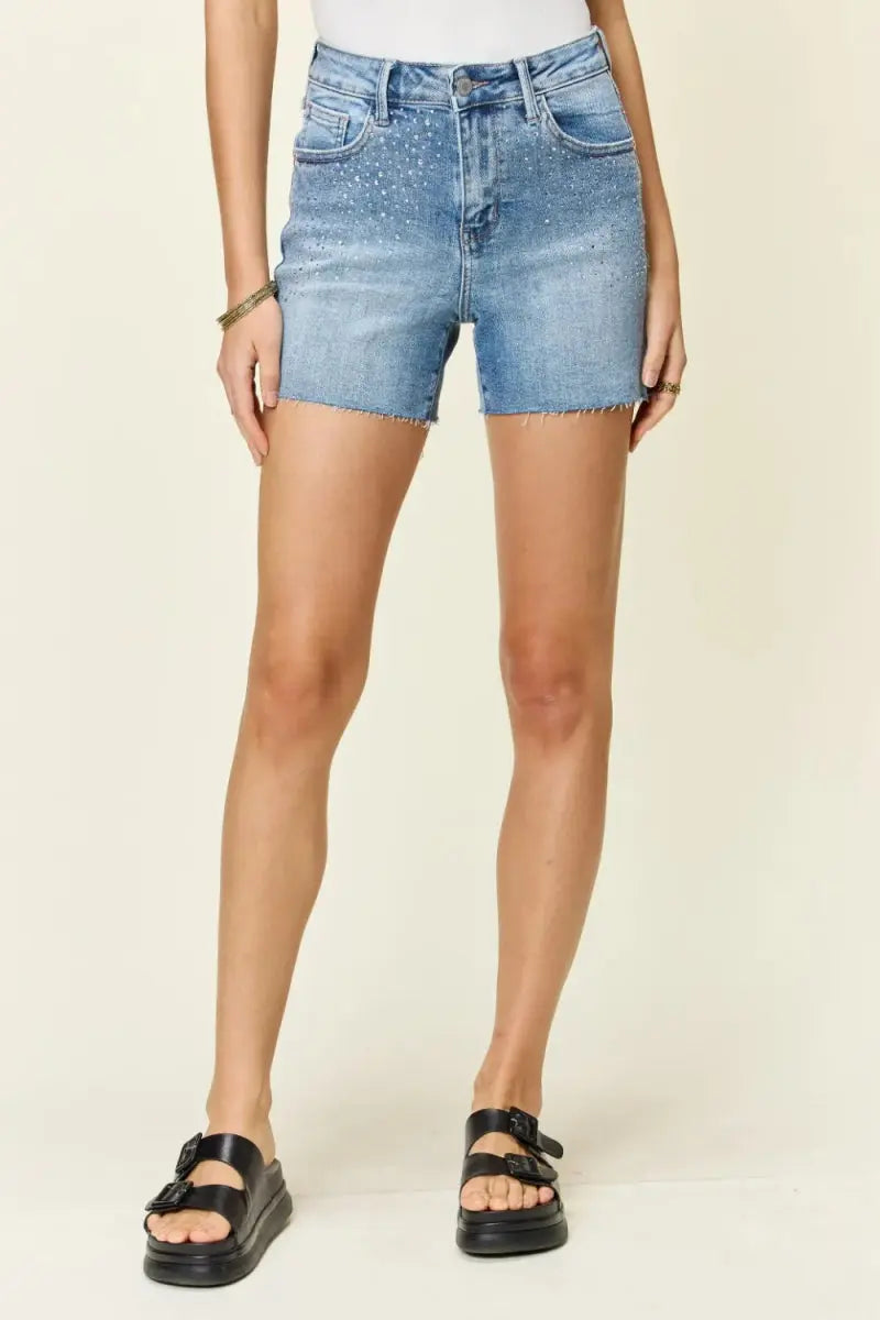 Trendsi Light Wash High Waist Denim Shorts
