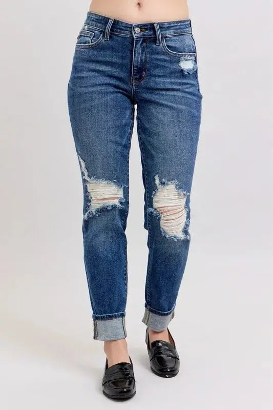 Judy Blue Boyfriend Jeans Plus Size Distressed Denim Women's