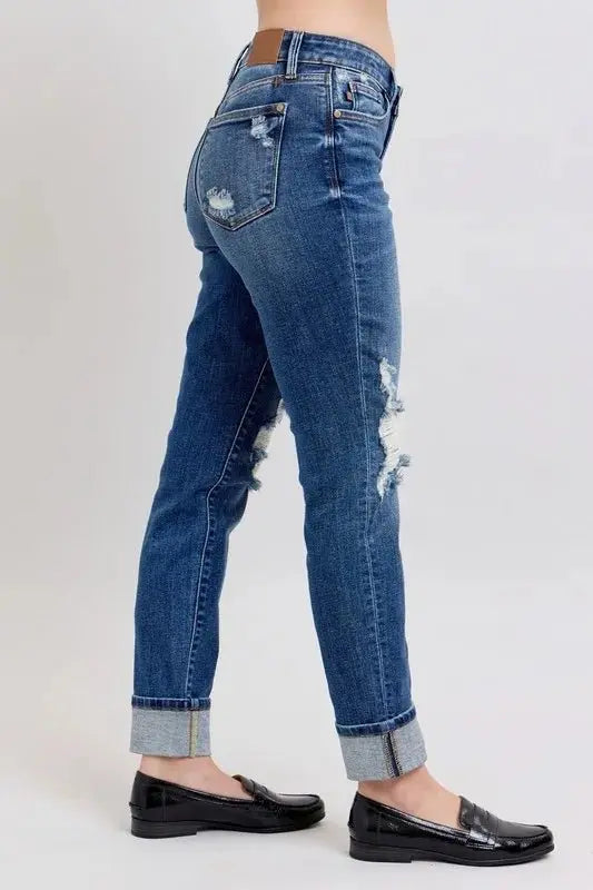 Judy Blue Boyfriend Jeans Plus Size Distressed Denim Women's