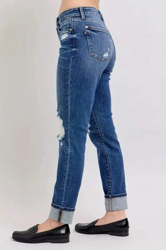 Judy Blue Boyfriend Jeans Plus Size Distressed Denim Women's