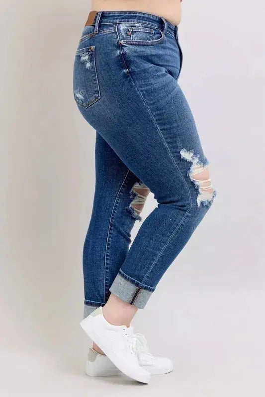 Judy Blue Boyfriend Jeans Plus Size Distressed Denim Women's