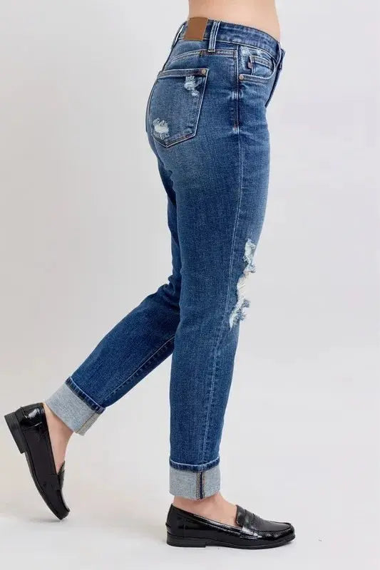 Judy Blue Boyfriend Jeans Plus Size Distressed Denim Women's