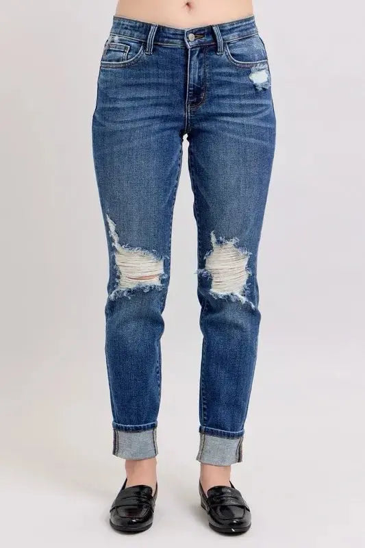 Judy Blue Boyfriend Jeans Plus Size Distressed Denim Women's