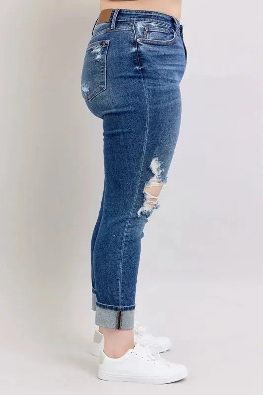 Judy Blue Boyfriend Jeans Plus Size Distressed Denim Women's