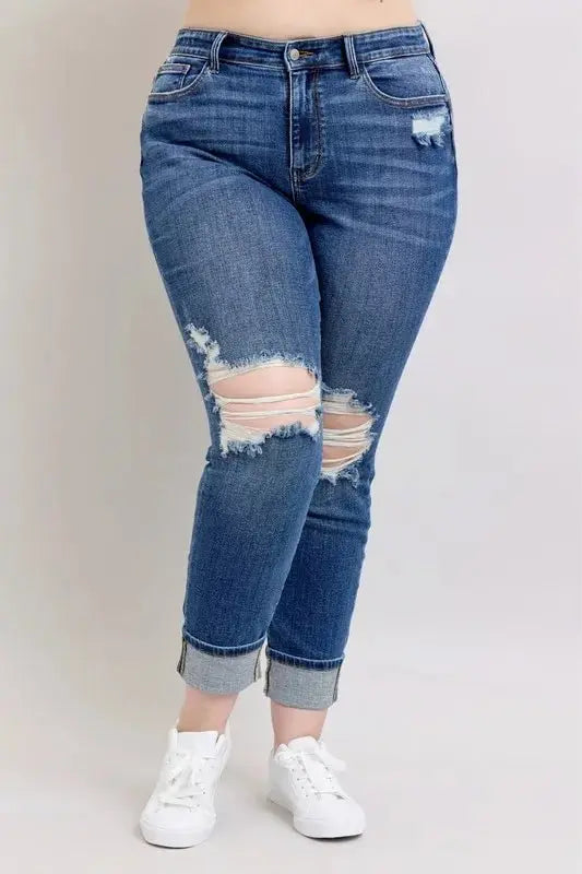Judy Blue Boyfriend Jeans Plus Size Distressed Denim Women's