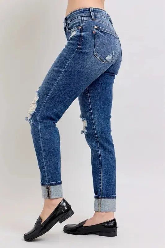 Judy Blue Boyfriend Jeans Plus Size Distressed Denim Women's
