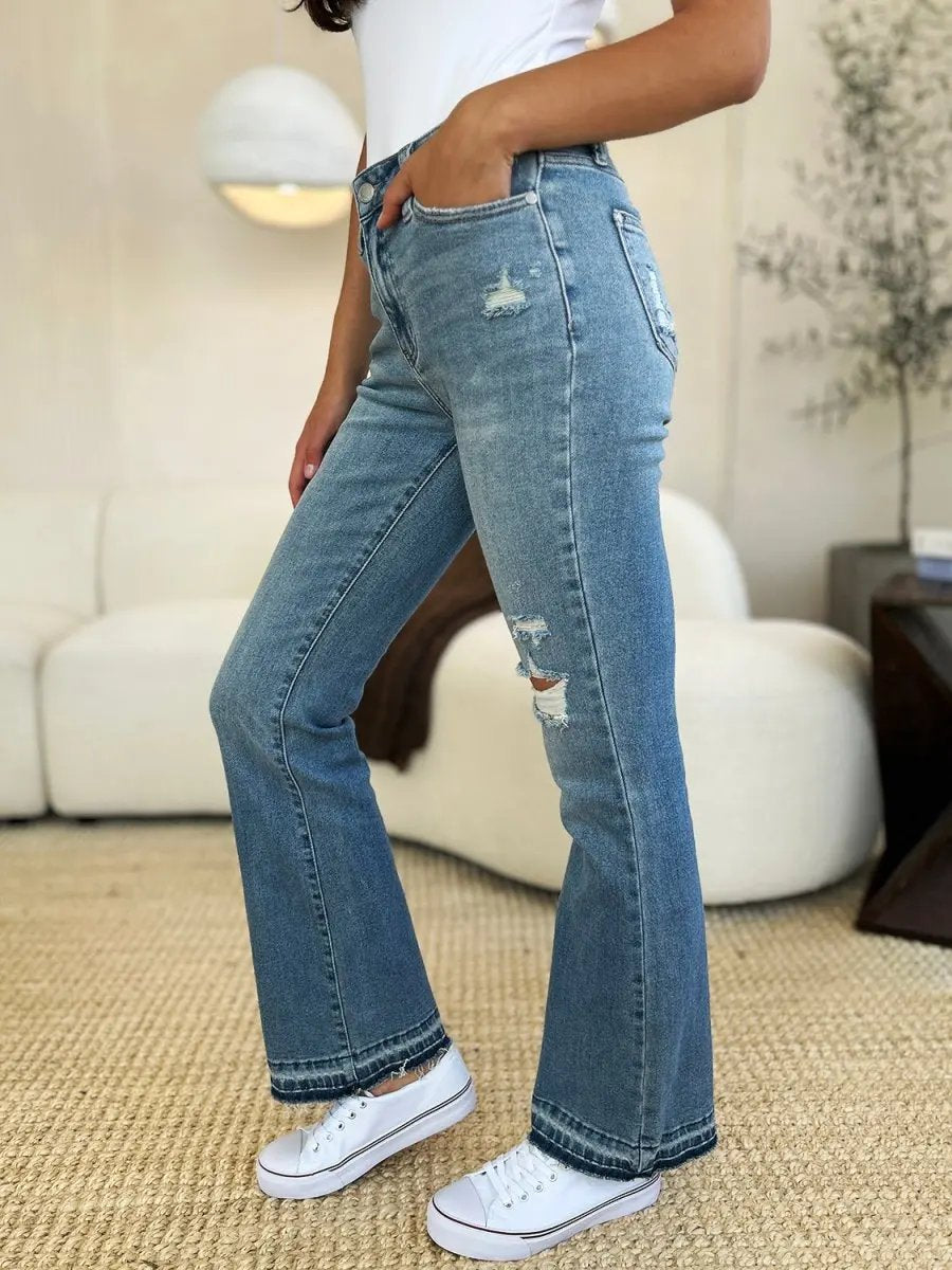 Accessories Trendsi Judy Blue Jeans Women's Mid Rise Distressed Hem Denim Jeans - Comfortable & Stylish