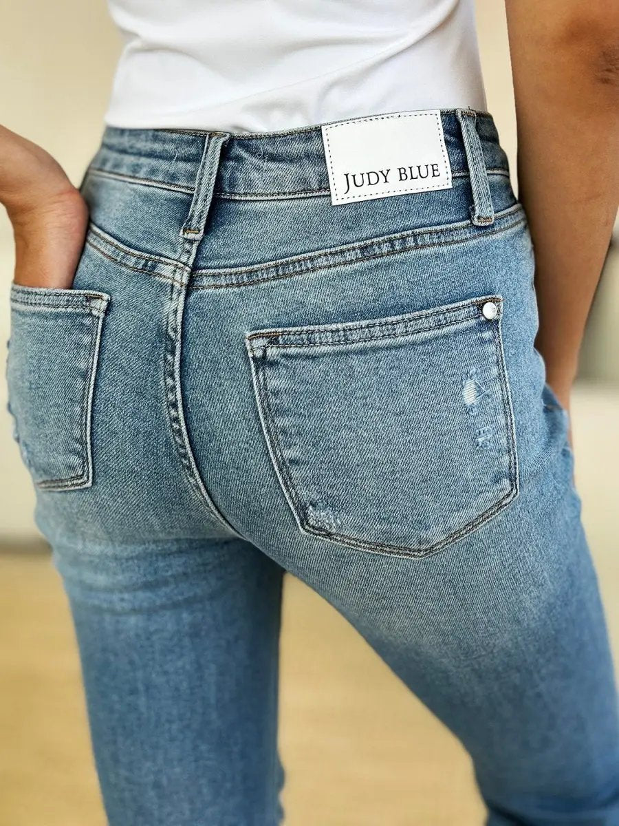 Accessories Trendsi Judy Blue Jeans Women's Mid Rise Distressed Hem Denim Jeans - Comfortable & Stylish