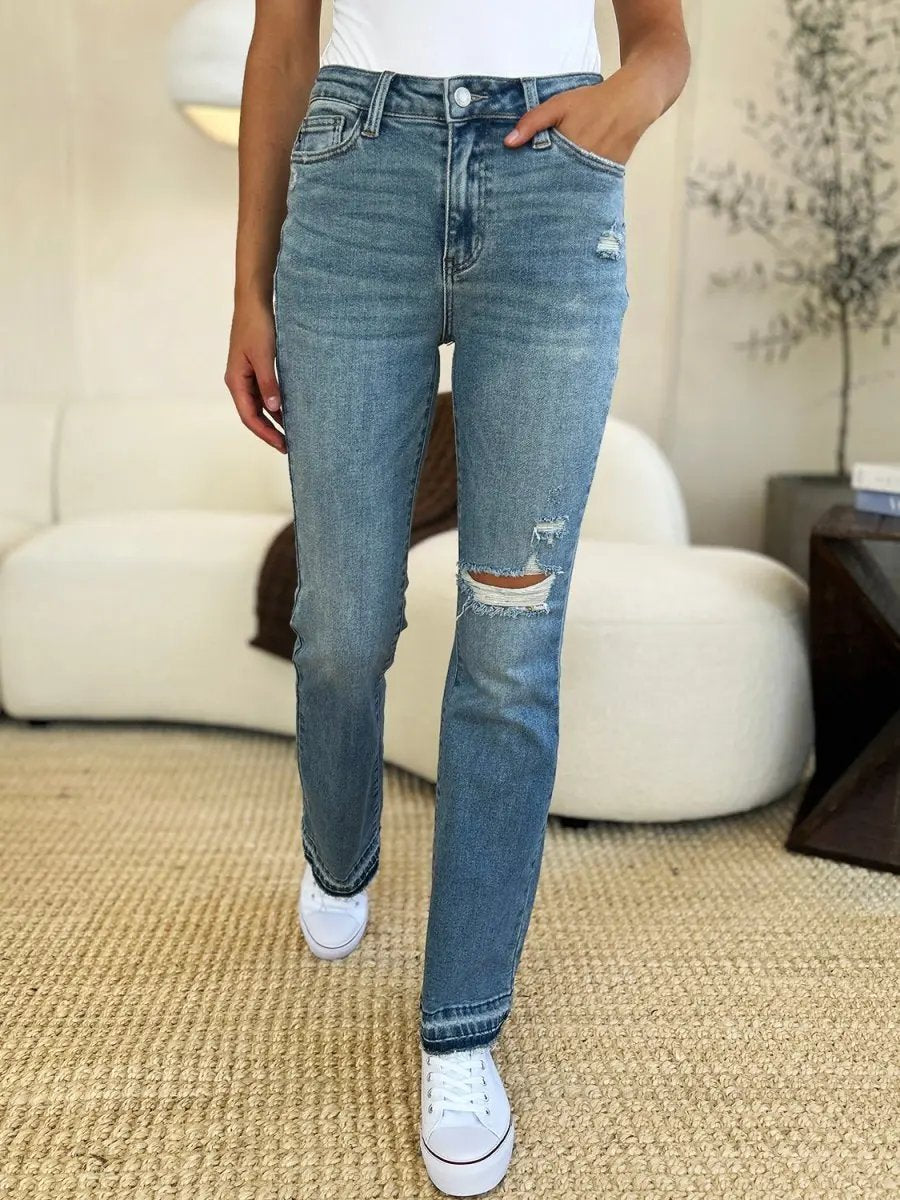 Accessories Trendsi Judy Blue Jeans Women's Mid Rise Distressed Hem Denim Jeans - Comfortable & Stylish