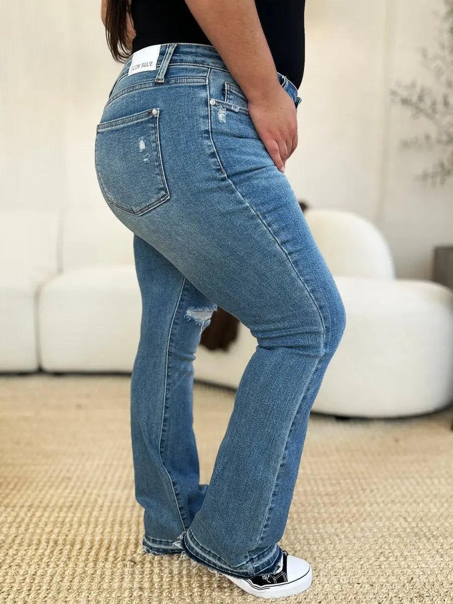 Accessories Trendsi Judy Blue Jeans Women's Mid Rise Distressed Hem Denim Jeans - Comfortable & Stylish