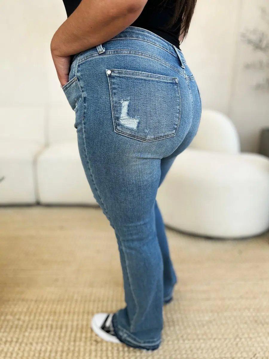 Accessories Trendsi Judy Blue Jeans Women's Mid Rise Distressed Hem Denim Jeans - Comfortable & Stylish