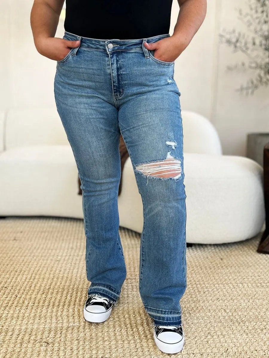 Accessories Trendsi Judy Blue Jeans Women's Mid Rise Distressed Hem Denim Jeans - Comfortable & Stylish