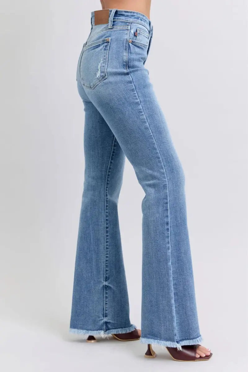 T-Shirts Trendsi Judy Blue Jeans Women's High Rise Bootcut Raw Hem Denim USA Shipped