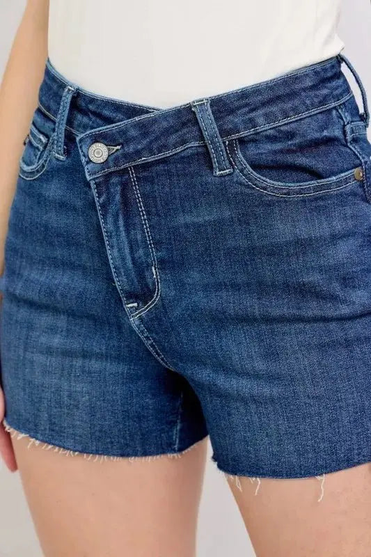 Trendsi Judy Blue Denim Shorts Women's Everyday High Waist Criss-Cross Shorts