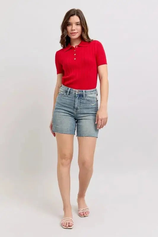 Trendsi Judy Blue Denim Shorts Women's High Waist Casual w/Side Slit