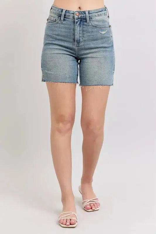 Trendsi Judy Blue Denim Shorts Women's High Waist Casual w/Side Slit