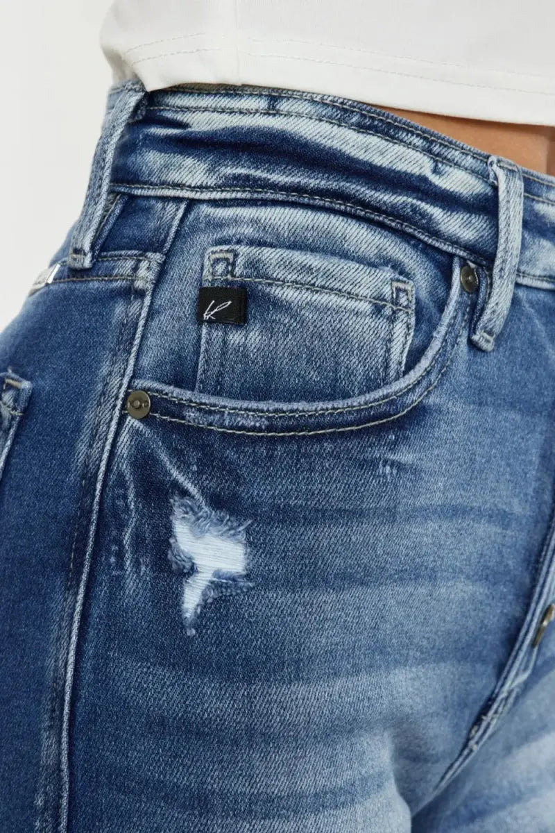 Denim Shorts - High Rise Raw Hem - Casual Trendy Style