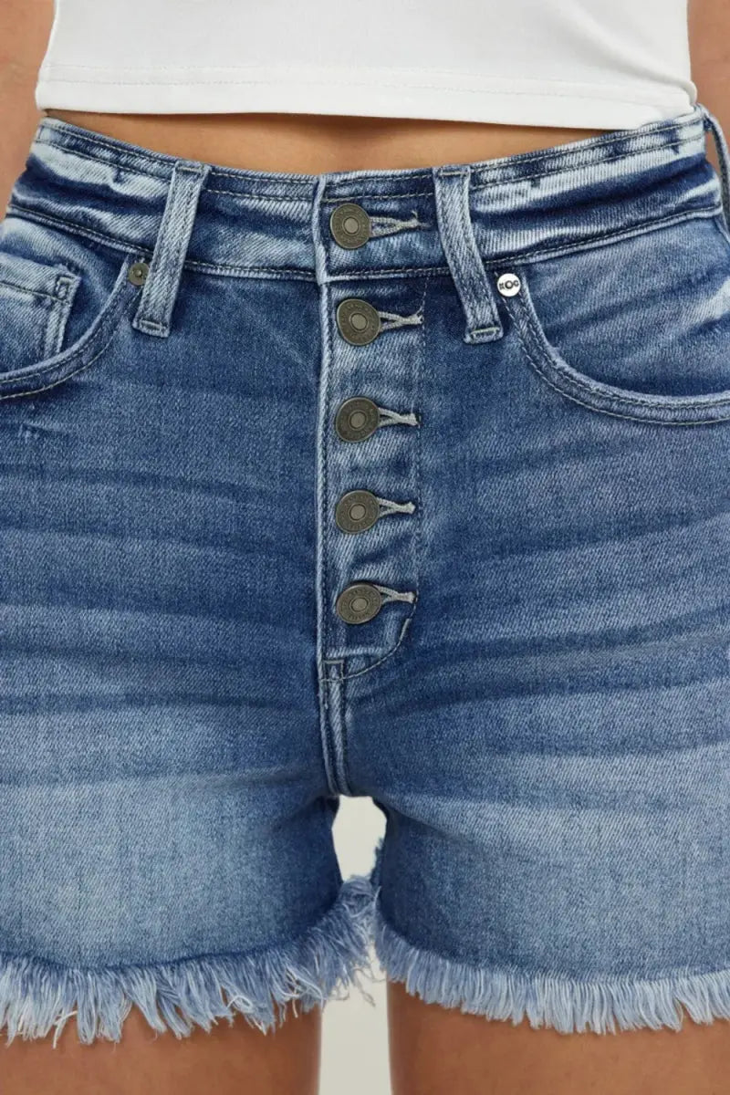 Denim Shorts - High Rise Raw Hem - Casual Trendy Style