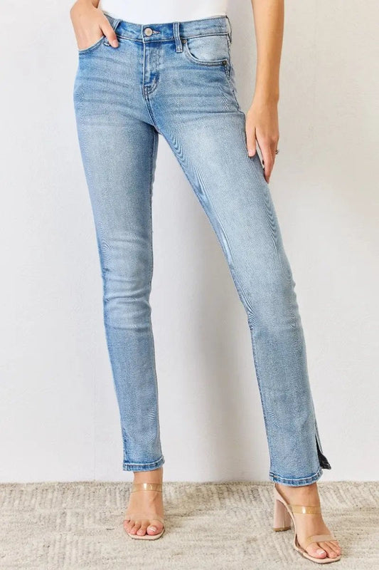 Vaqueros de mujer - Tiro medio, corte bootcut con aberturas - Ajuste favorecedor estilo Y2K