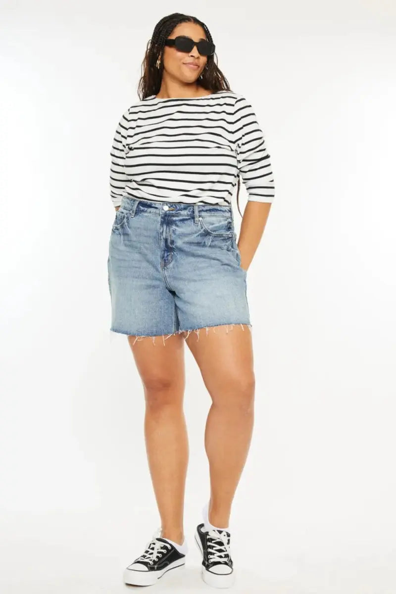 Women's Denim Shorts Denim Shorts - High Waist Raw Hem - Casual Women's