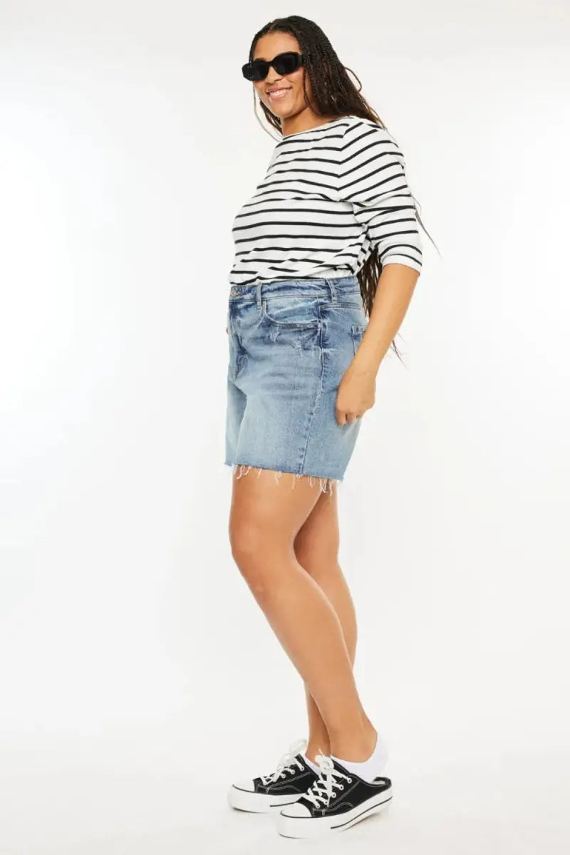 Women's Denim Shorts Denim Shorts - High Waist Raw Hem - Casual Women's