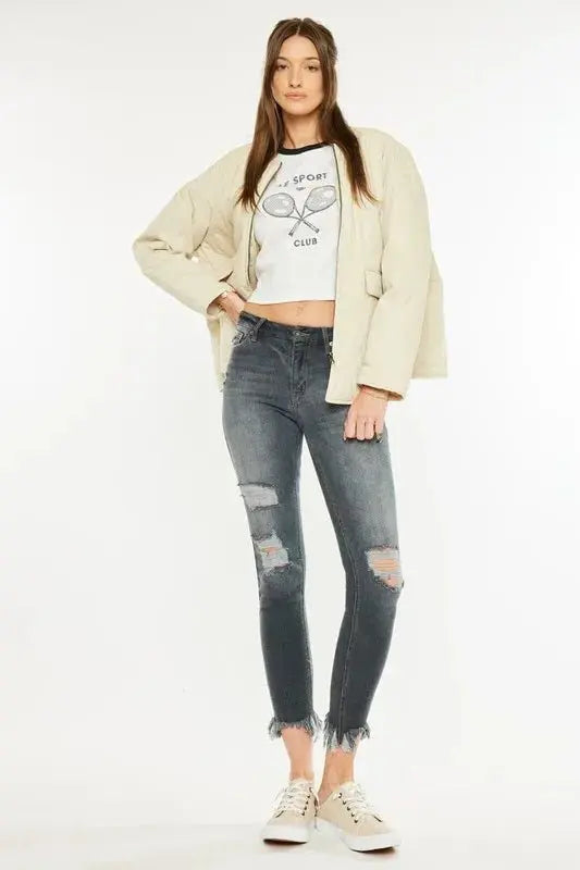 Jeans - Distressed High Rise - Skinny Ankle