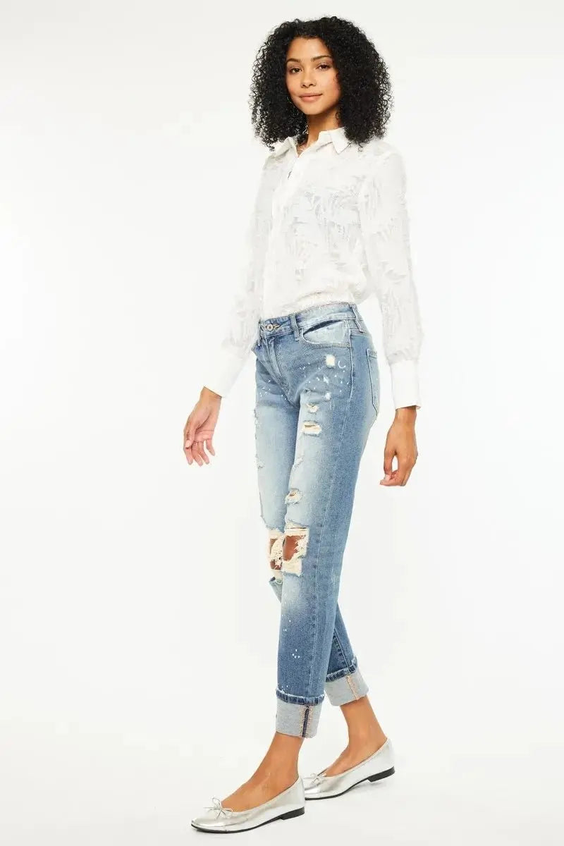T-Shirts Trendsi Kancan High Rise Distressed Jeans Women's Casual Boyfriend Fit Denim - Comfy & Stylish