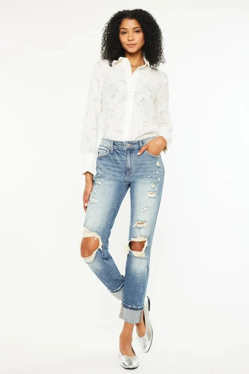 T-Shirts Trendsi Kancan High Rise Distressed Jeans Women's Casual Boyfriend Fit Denim - Comfy & Stylish