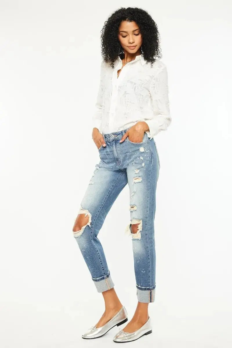 T-Shirts Trendsi Kancan High Rise Distressed Jeans Women's Casual Boyfriend Fit Denim - Comfy & Stylish