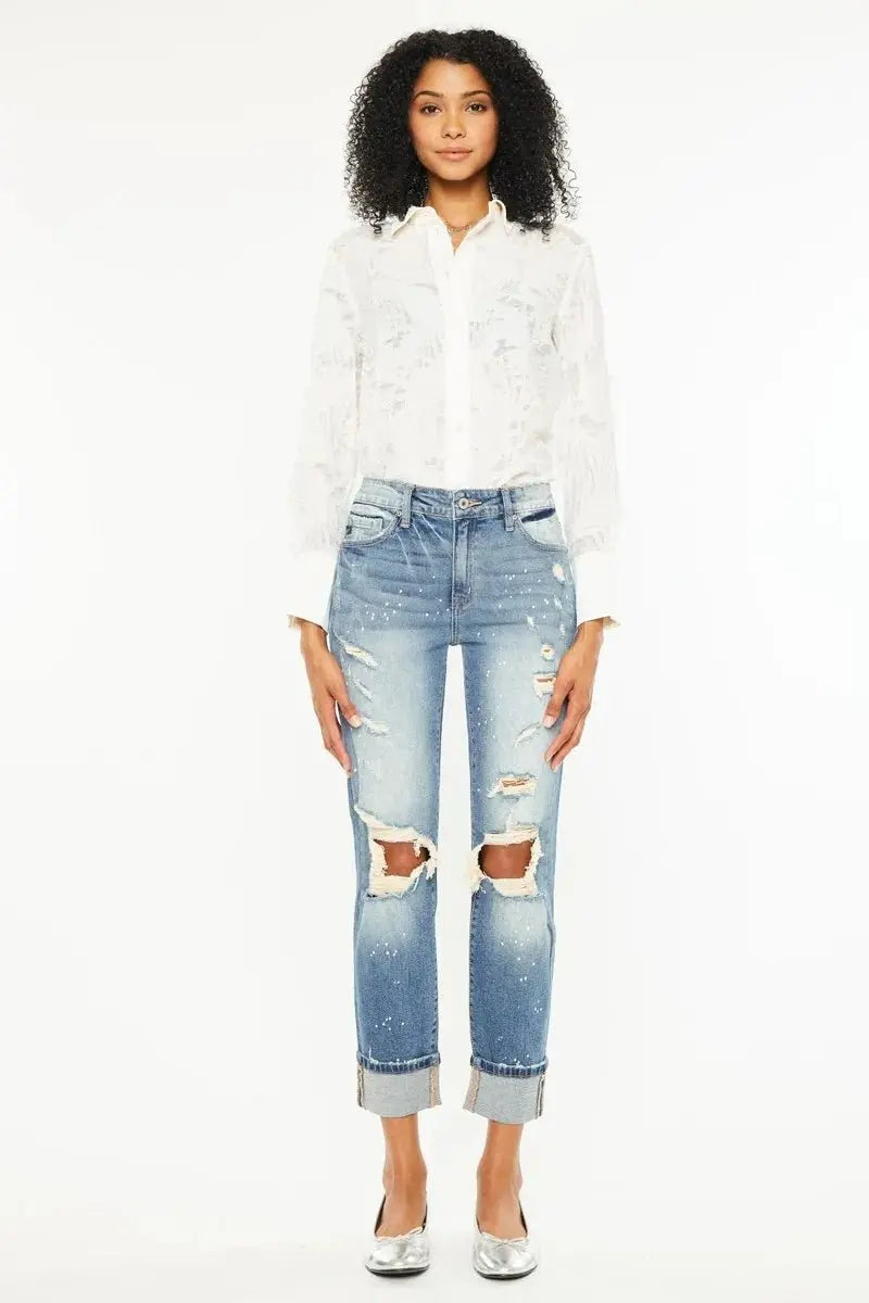 T-Shirts Trendsi Kancan High Rise Distressed Jeans Women's Casual Boyfriend Fit Denim - Comfy & Stylish