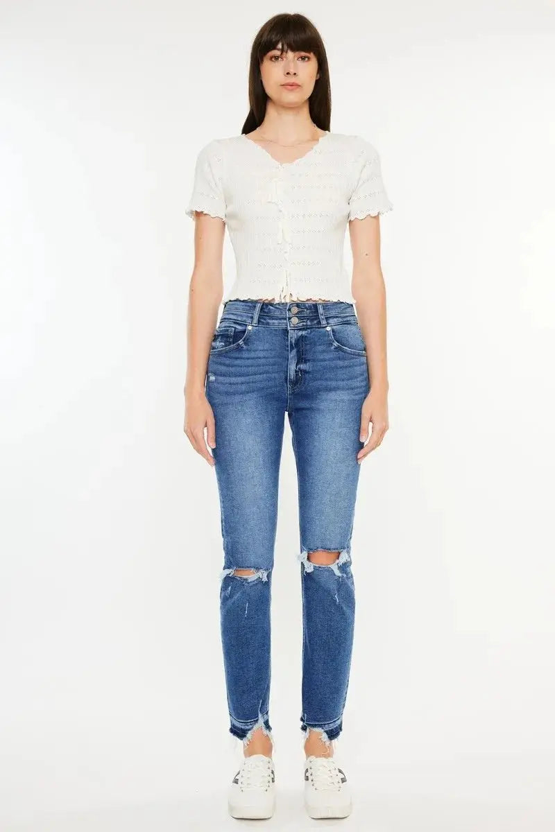 Jeans - Distressed High Rise - Slim Straight