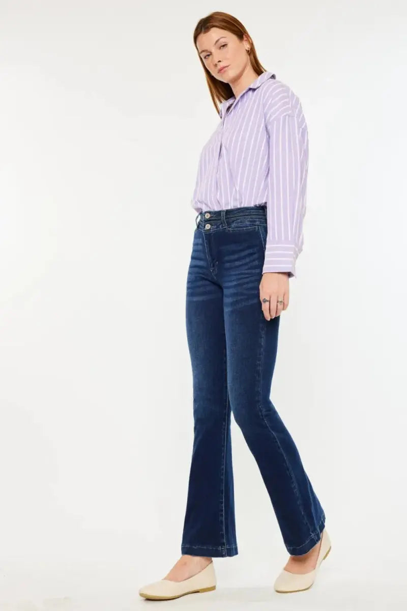 Flare Jeans - Double Waistband - High Rise