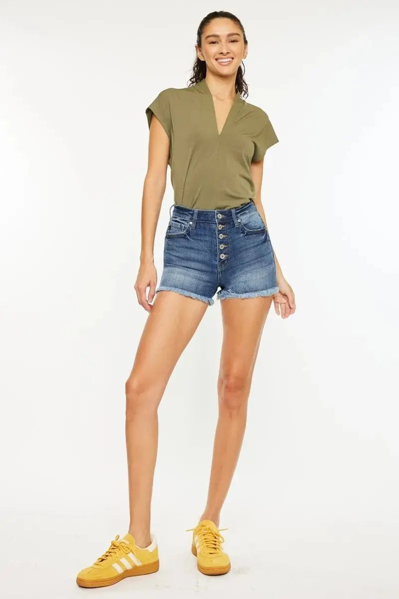 Denim Shorts - High Rise - Frayed Hem