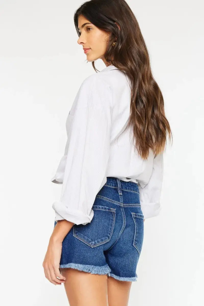 Trendsi Kancan Denim Shorts Women's Casual High Rise Frayed Hem USA Ship