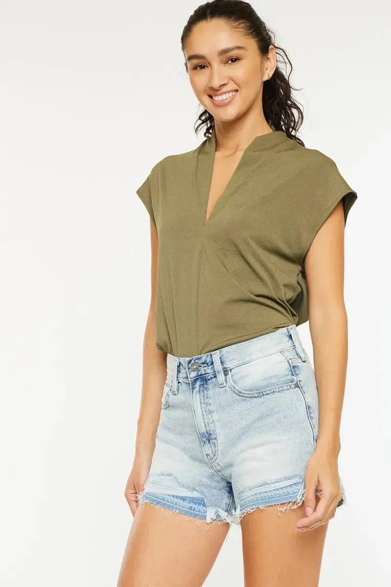 Women's Denim Shorts - High Rise Raw Hem - Casual Summer