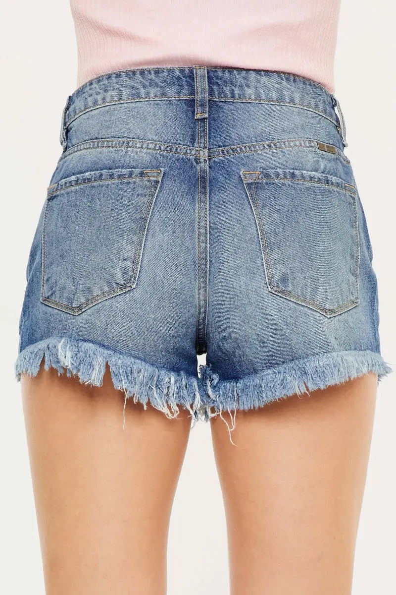 Trendsi Kancan Denim Shorts Women's High Rise Raw Hem Casual Shorts USA Shipped
