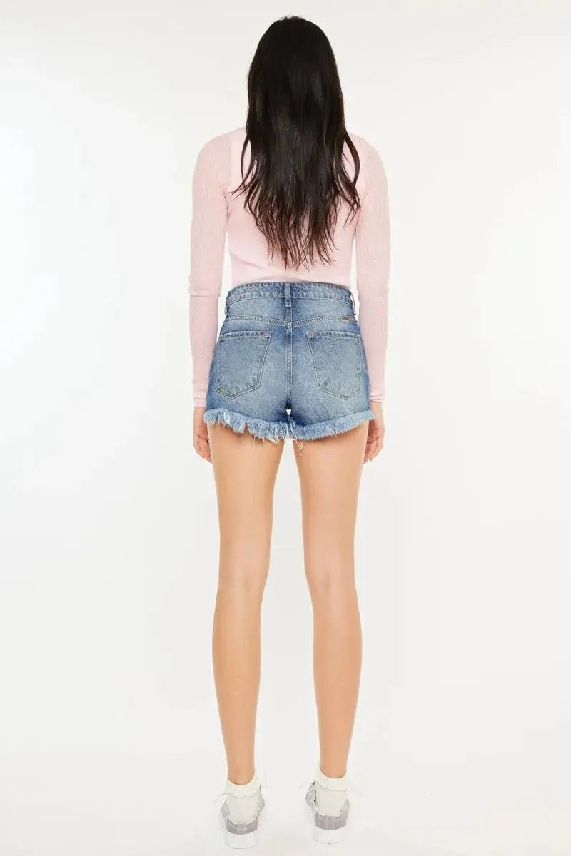 Trendsi Kancan Denim Shorts Women's High Rise Raw Hem Casual Shorts USA Shipped