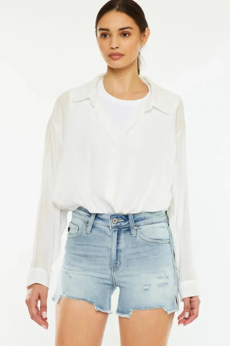 Women's Denim Shorts Denim Shorts - High Rise Side Slit - Women's Casual Summer