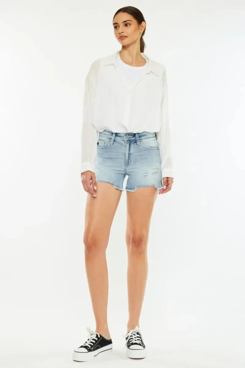 Women's Denim Shorts Denim Shorts - High Rise Side Slit - Women's Casual Summer