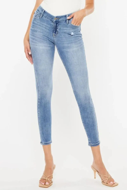 Pantalones vaqueros de mujer - pitillo de tiro alto - denim informal