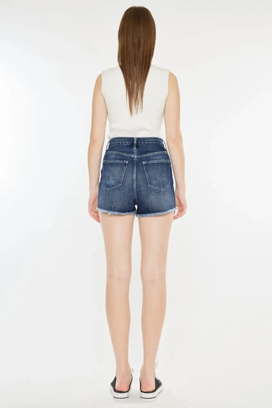 Shorts vaqueros de mujer - Bajo deshilachado con bragueta de botones - Casual