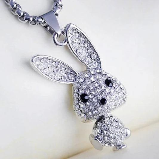 Collar con dije de conejo Kawaii con diamantes de imitación