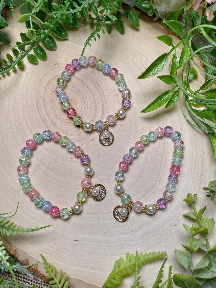 Pulsera con dijes de cristal craquelado estilo Kawaii