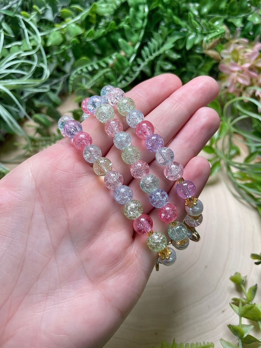 Pulsera con dijes de cristal craquelado estilo Kawaii
