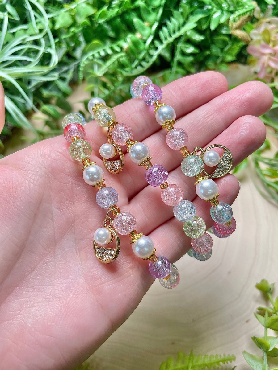 Pulsera con dijes de cristal craquelado estilo Kawaii