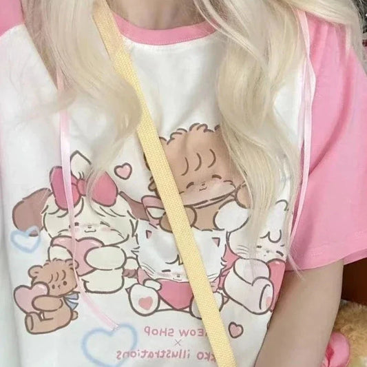 Camiseta de animales Kawaii Hearts Club