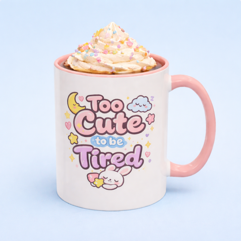 Taza de conejo Kawaii "Demasiado lindo para estar cansado"