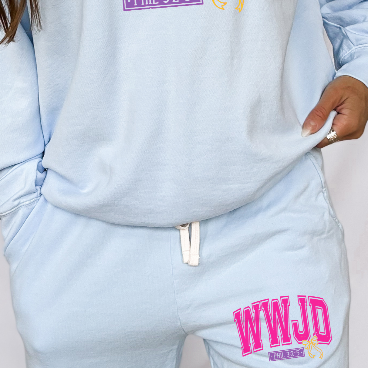 Kendall's Collection WWJD | Comfort Colors Bottoms Sweat pants Or Shorts| Inspirational Faith Shirts | Stylish Religious Apparel