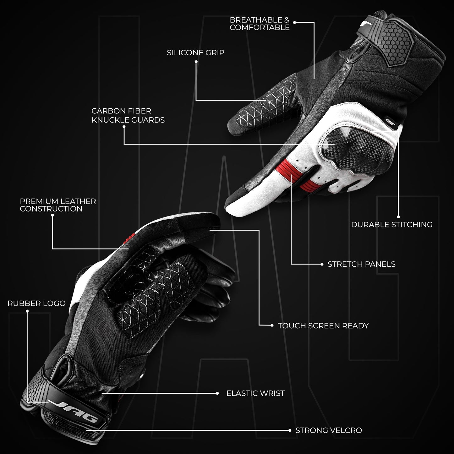 Guantes de moto de cuero Carbon X - Protección para nudillos