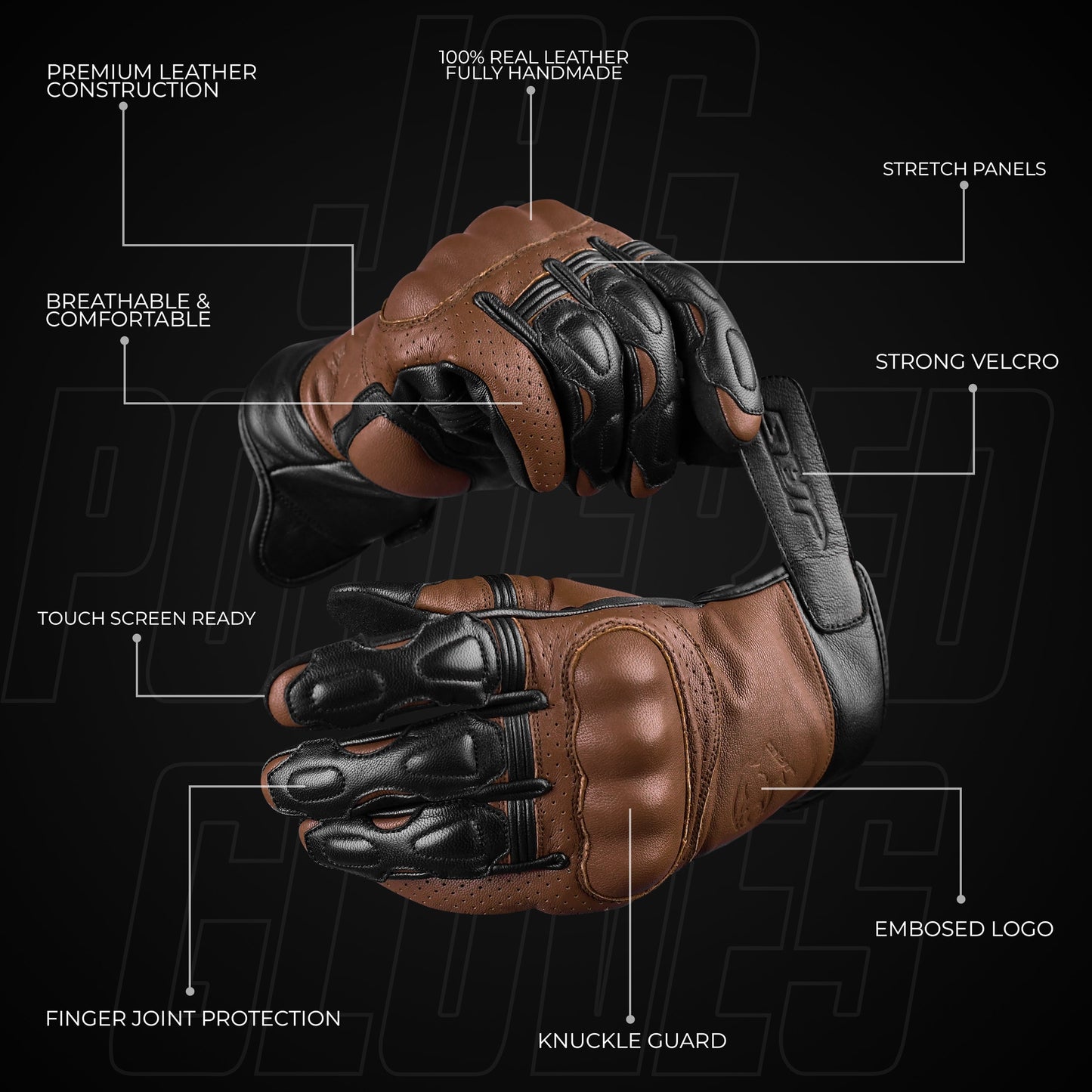 Helios Leather Motorcycle Gloves with Knuckle Protection